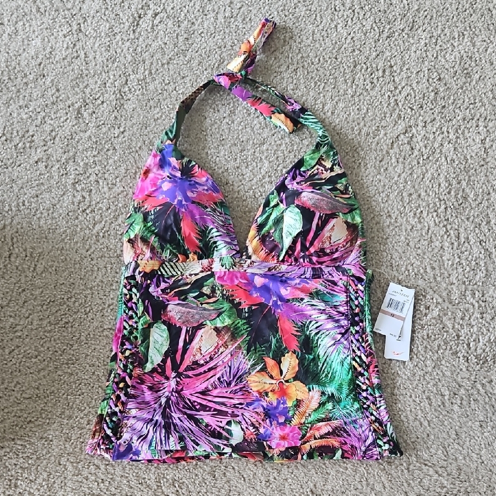 Jantzen Pink and Purple Swim Tankini with Tropical Floral Print